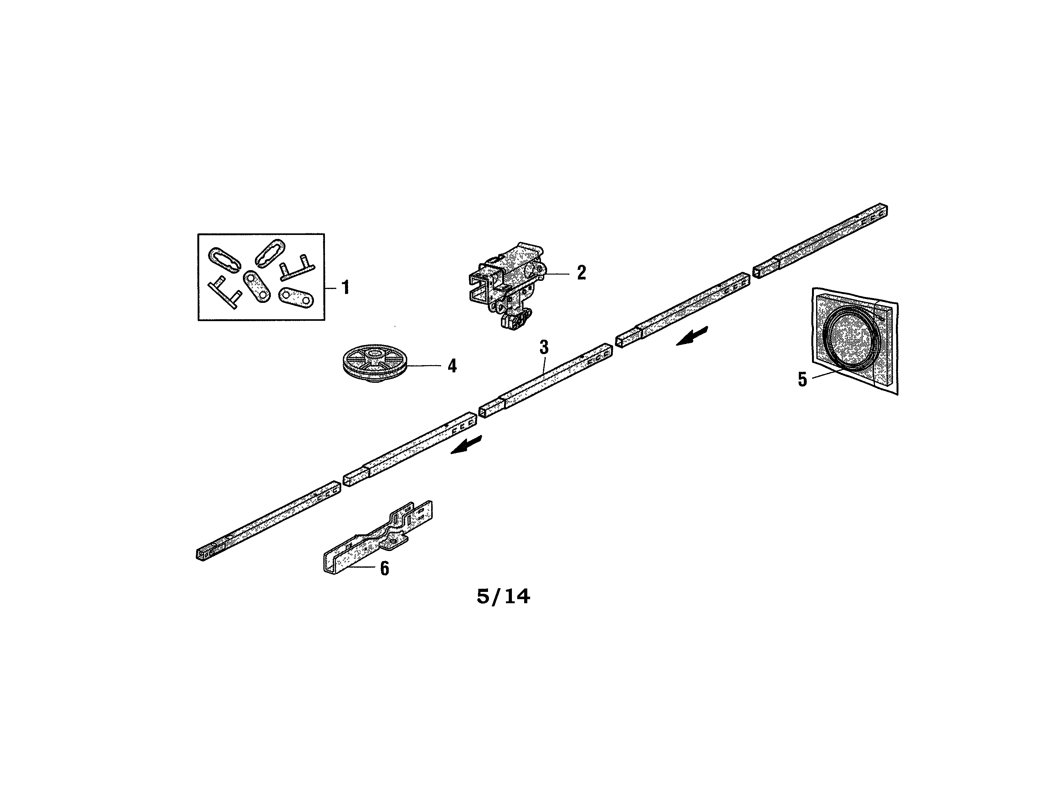 Rail Assembly Diagram and Parts List for 13954985  Craftsman Garage Door Opener