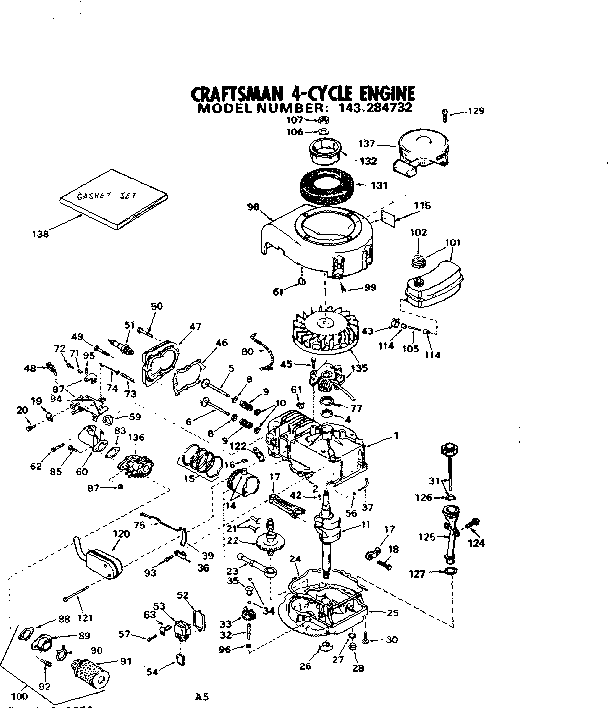 Replacement Parts Diagram and Parts List for 143284732  Craftsman Engine