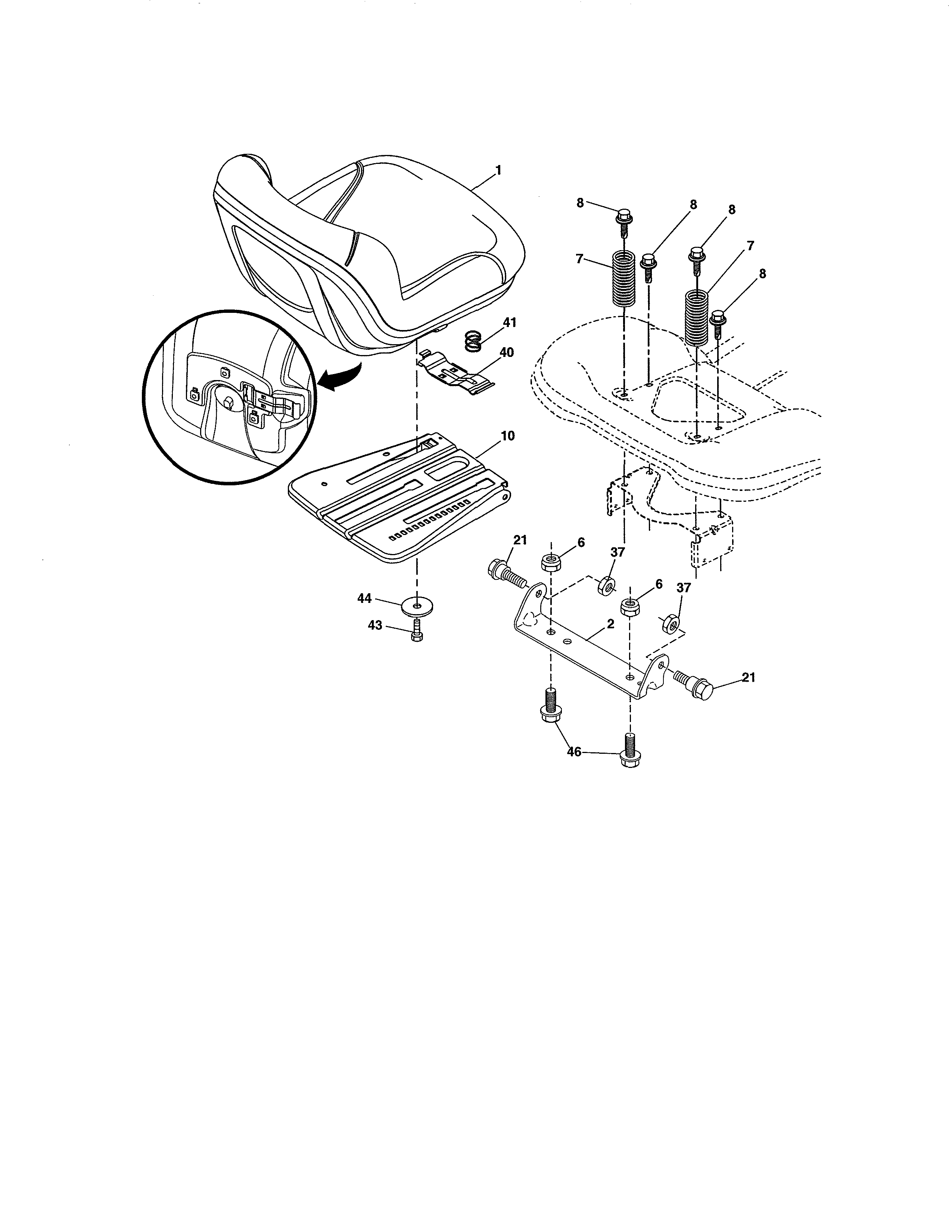 Seat Assembly Diagram and Parts List for 917988270  Craftsman Lawn Tractor