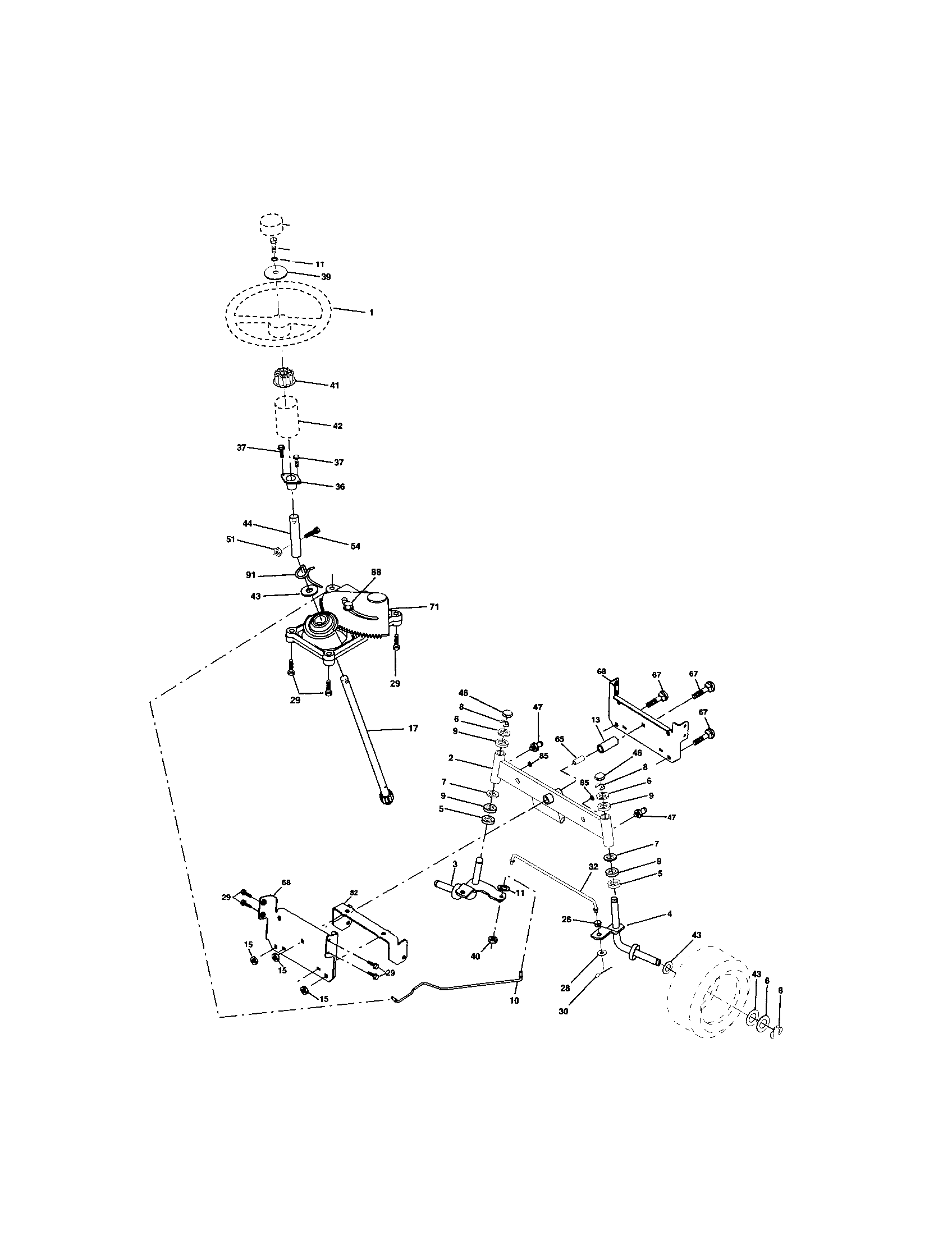 Steering Assembly Diagram and Parts List for 917271843  Craftsman Lawn Tractor