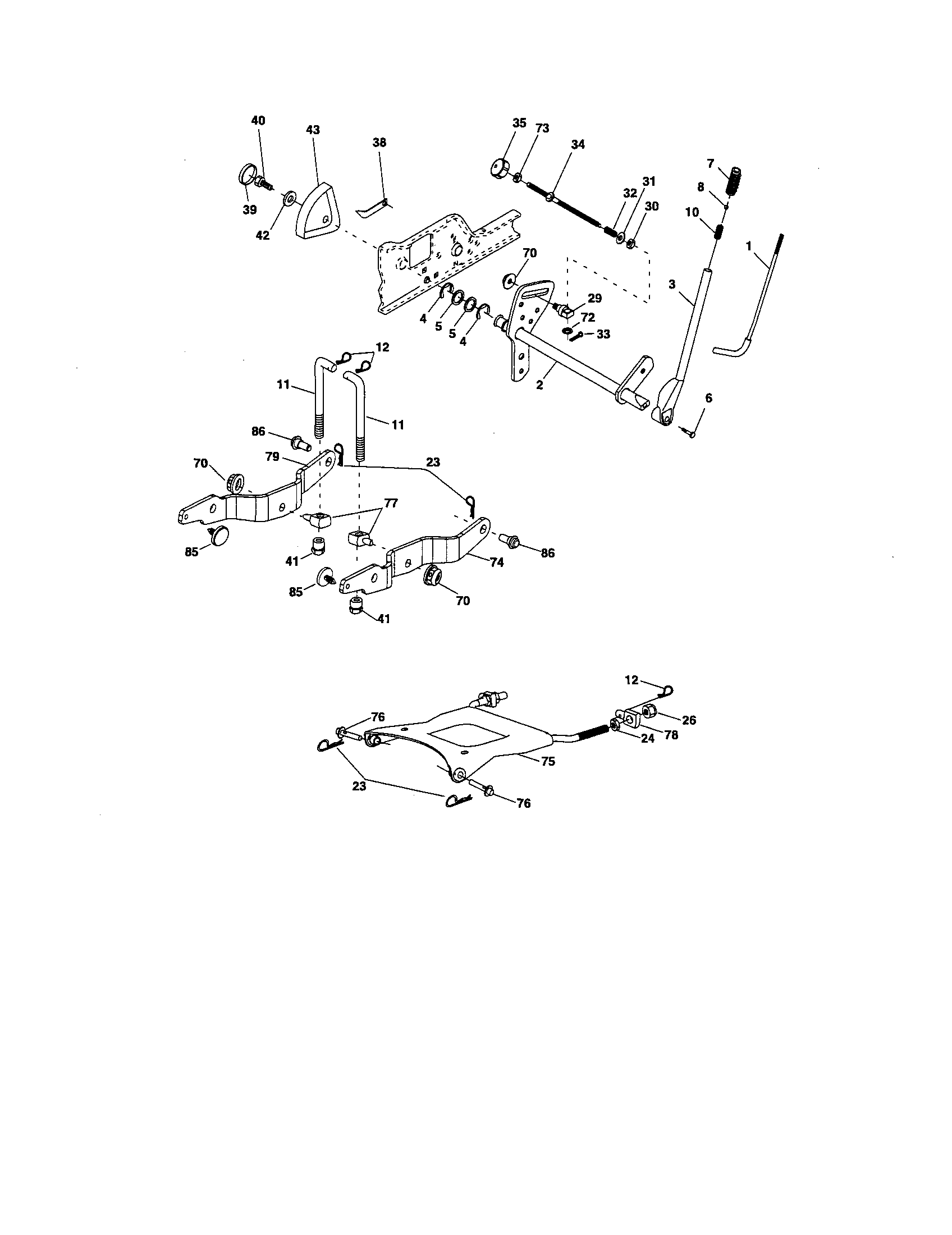 Lift Assembly Diagram and Parts List for 917276220  Craftsman Lawn Tractor