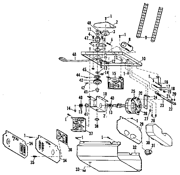 Chassis Assembly Diagram and Parts List for 139664400  Craftsman Garage Door Opener