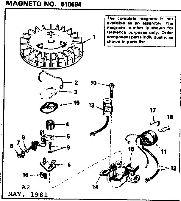 Magneto Diagram and Parts List for 143716242  Craftsman Engine