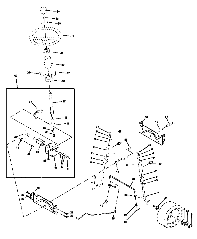 Steering Assembly Diagram and Parts List for 917258101  Craftsman Lawn Tractor