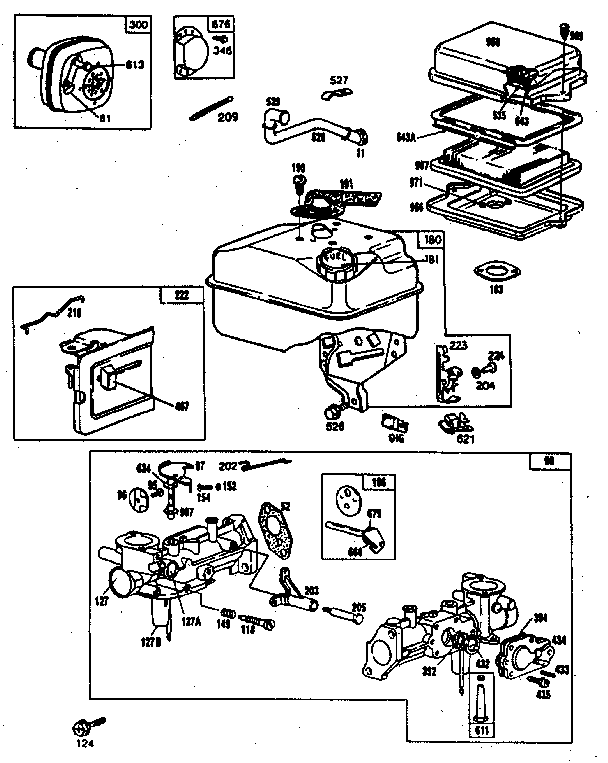 Carburetor And Fuel Tank Assembly Diagram and Parts List for 500130202  Craftsman Engine
