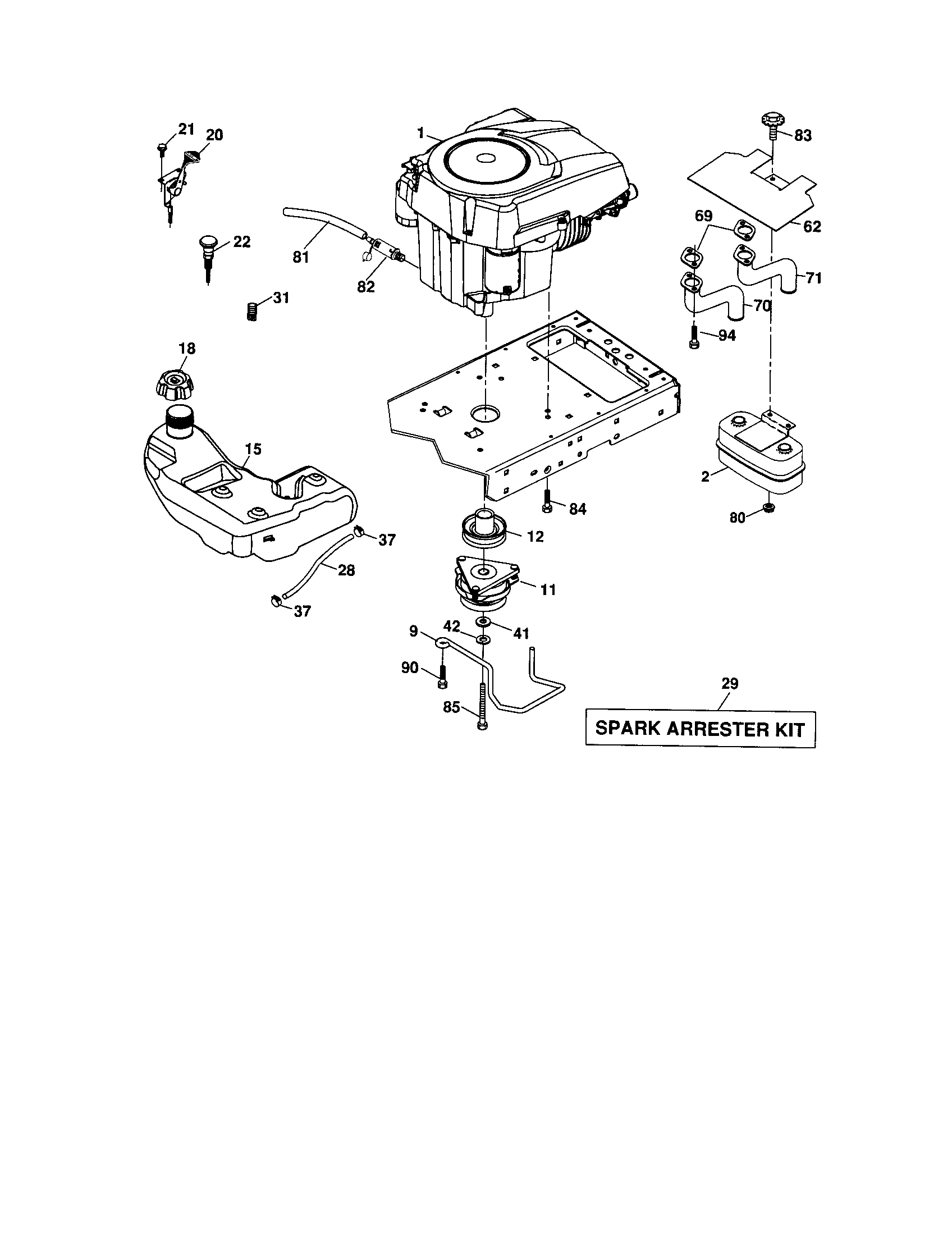 Engine Diagram and Parts List for 917276904  Craftsman Lawn Tractor