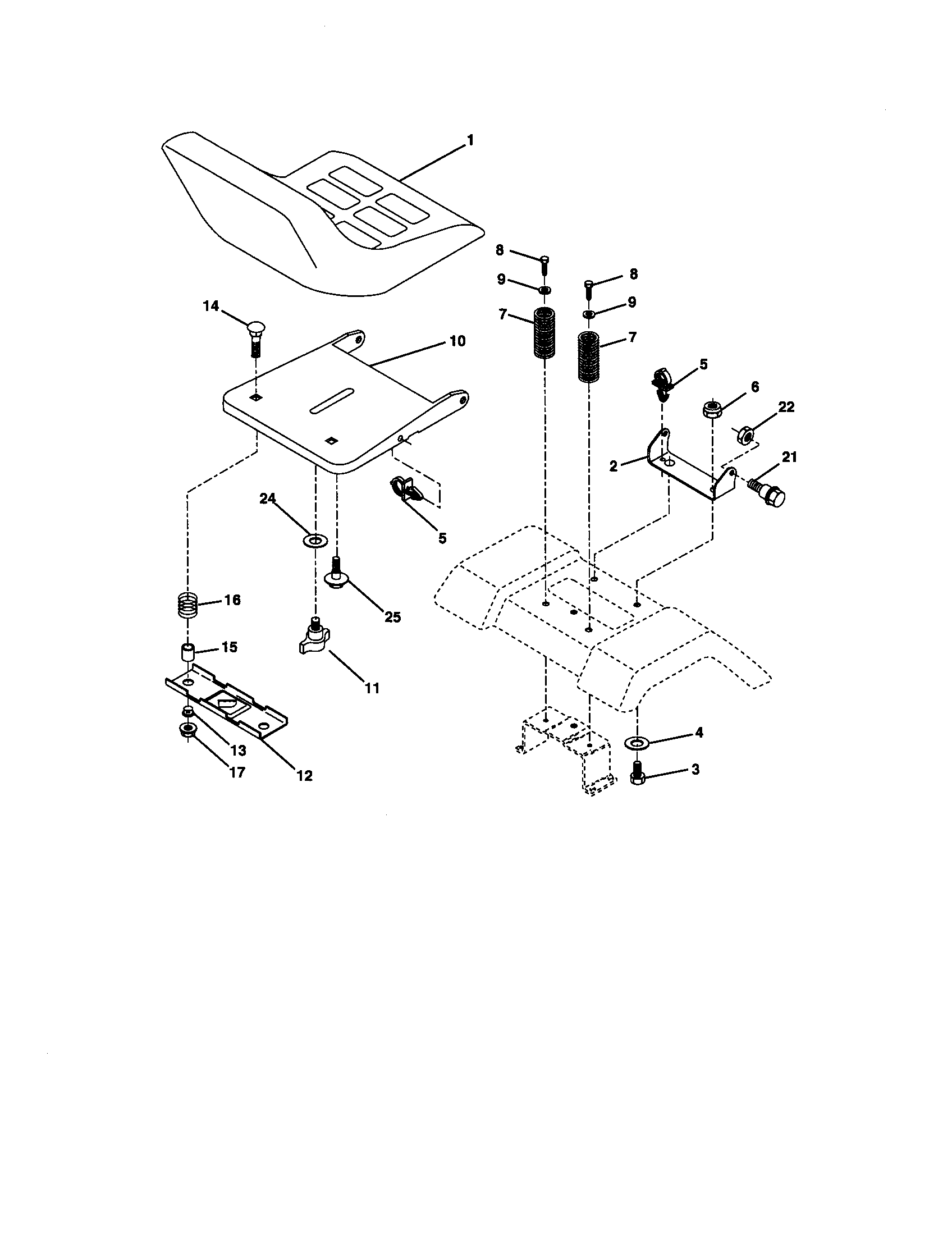 Seat Assembly Diagram and Parts List for 917270680  Craftsman Lawn Tractor