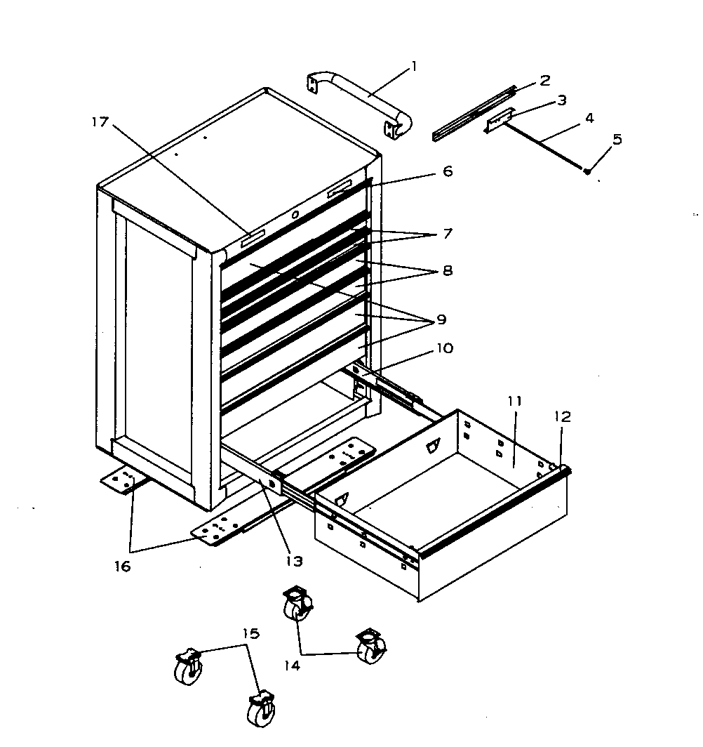 Roll Away Diagram and Parts List for 706597192  Craftsman Tool Stand & Cart