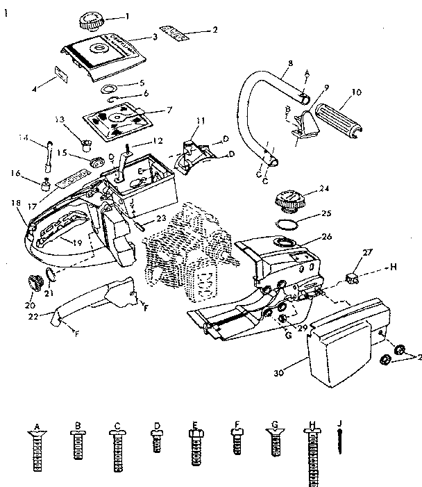 Main Frame Diagram and Parts List for 917351451  Craftsman Chainsaw