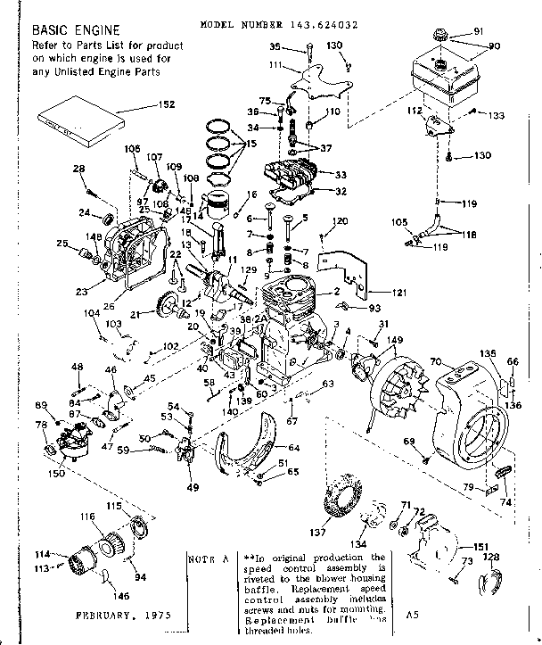 Replacement Parts Diagram and Parts List for 143624032  Craftsman Engine