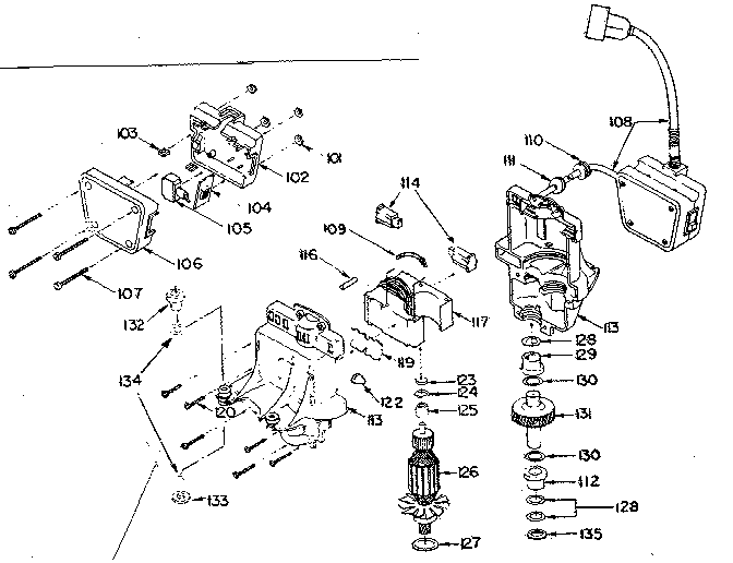 Motor & Switch Assembly No. 501562-1 Diagram and Parts List for 501562-1  Craftsman Power Motor