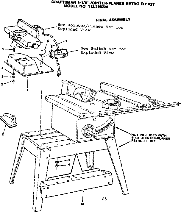 8 In. Jointer-planer Retro Fit Kit/final Assembly Diagram and Parts List for 113298220  Craftsman Table Saw