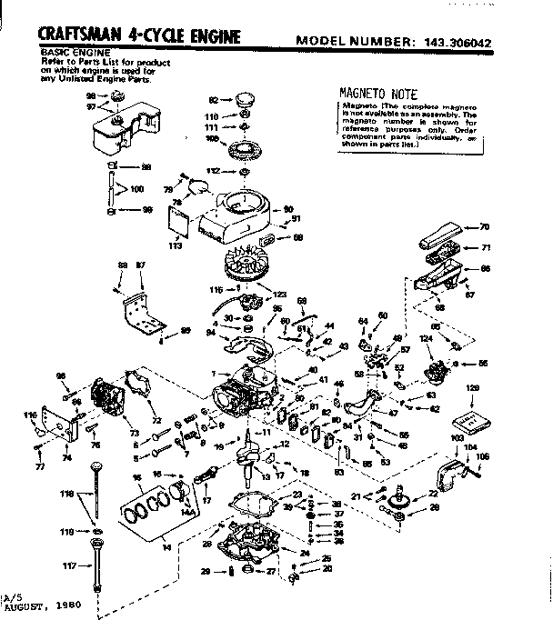 Engine Diagram and Parts List for 143306042  Craftsman Engine