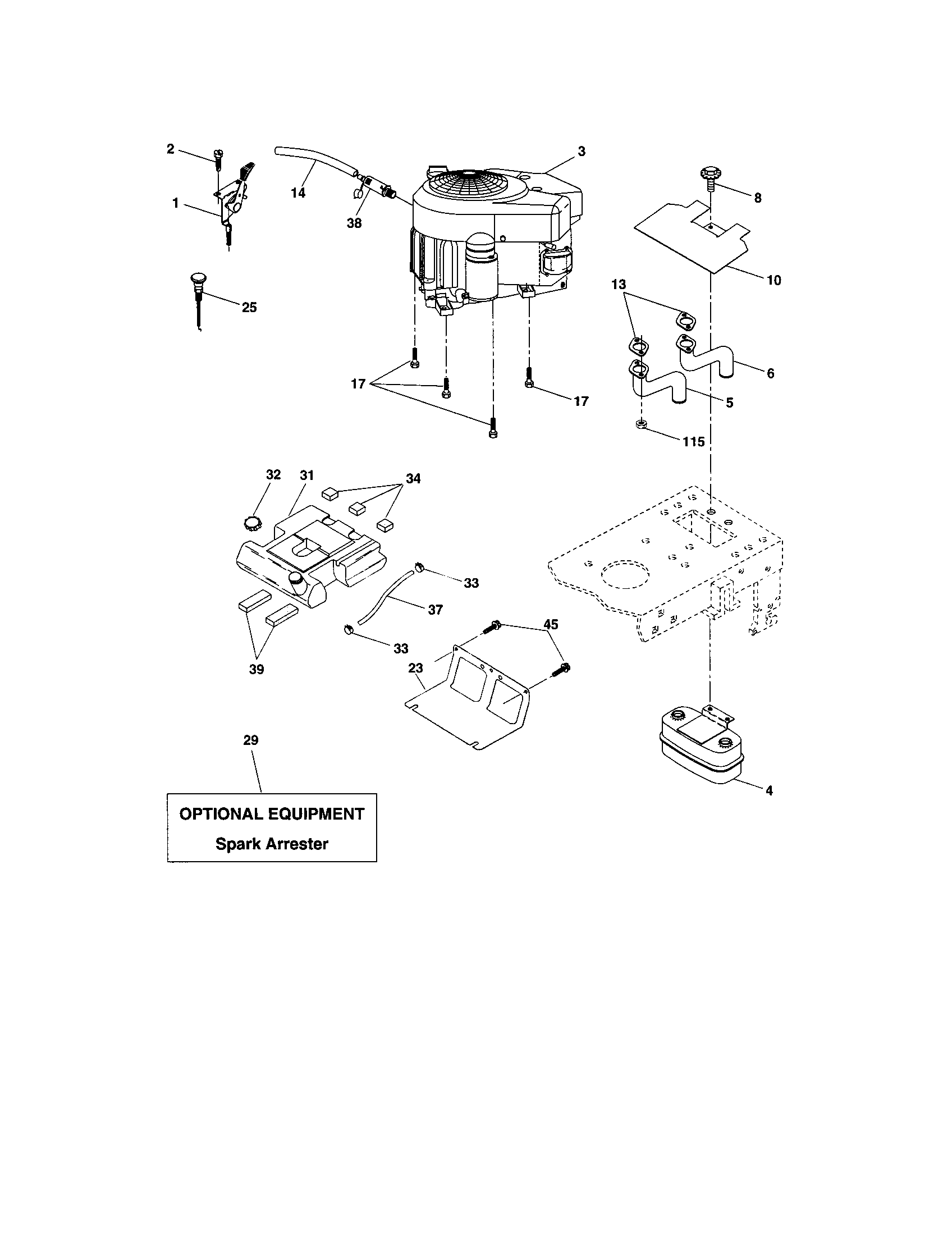 Engine Diagram and Parts List for 917273802  Craftsman Lawn Tractor