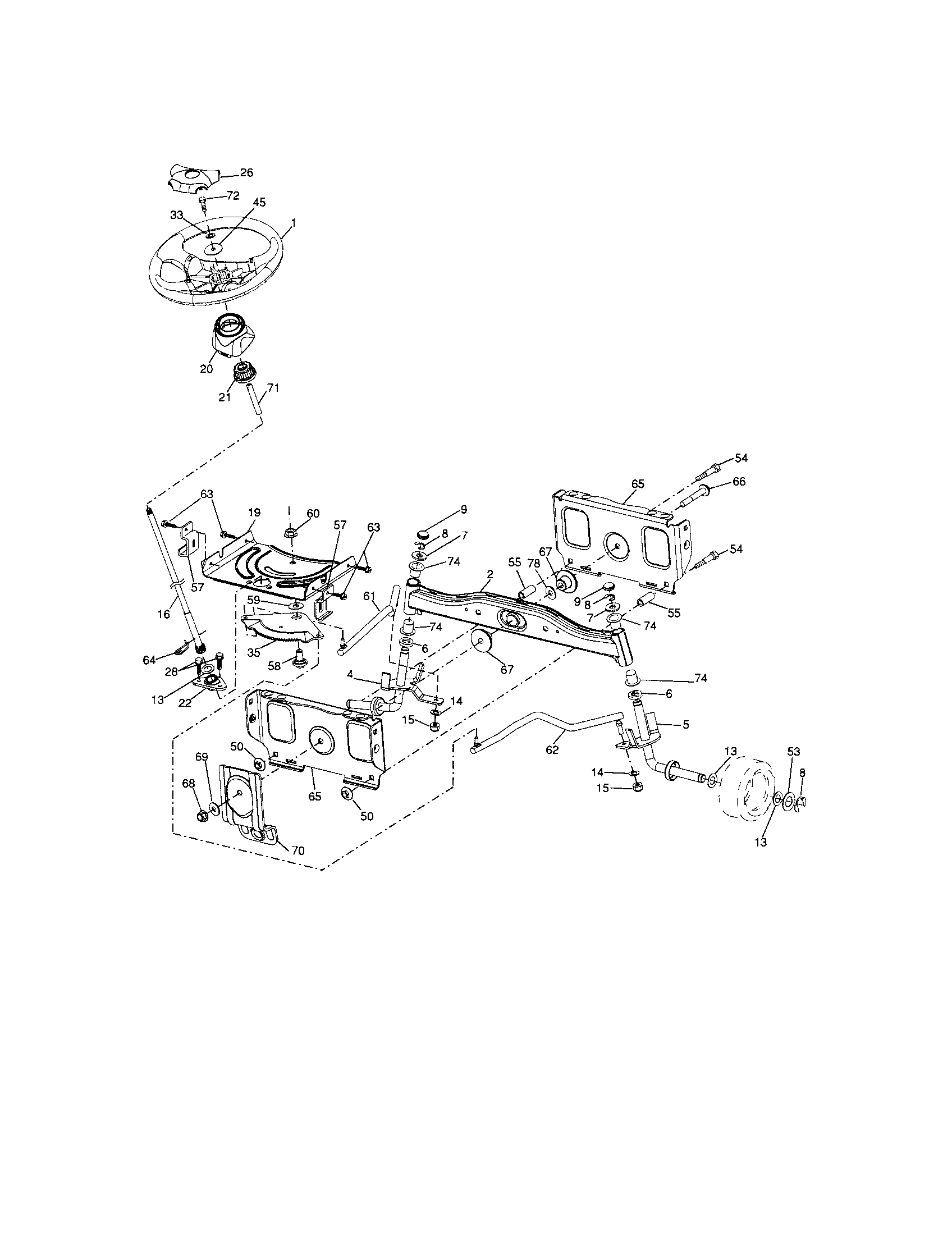 Steering Diagram and Parts List for 917288111  Craftsman Lawn Tractor