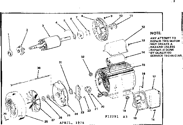 2 H.p. Totally Enclosed Fan Cooled Capacitor Start A.c. Moto Diagram and Parts List for 11312291  Craftsman Table Saw