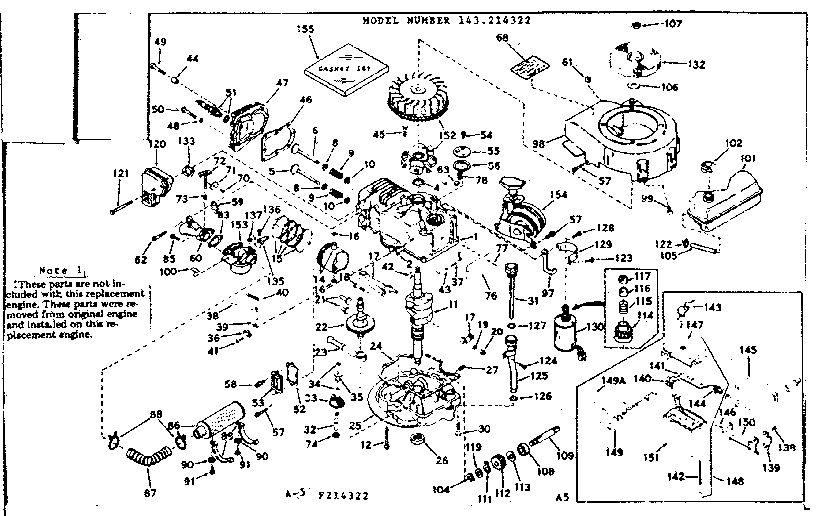 Basic Engine Diagram and Parts List for 143214322  Craftsman Engine