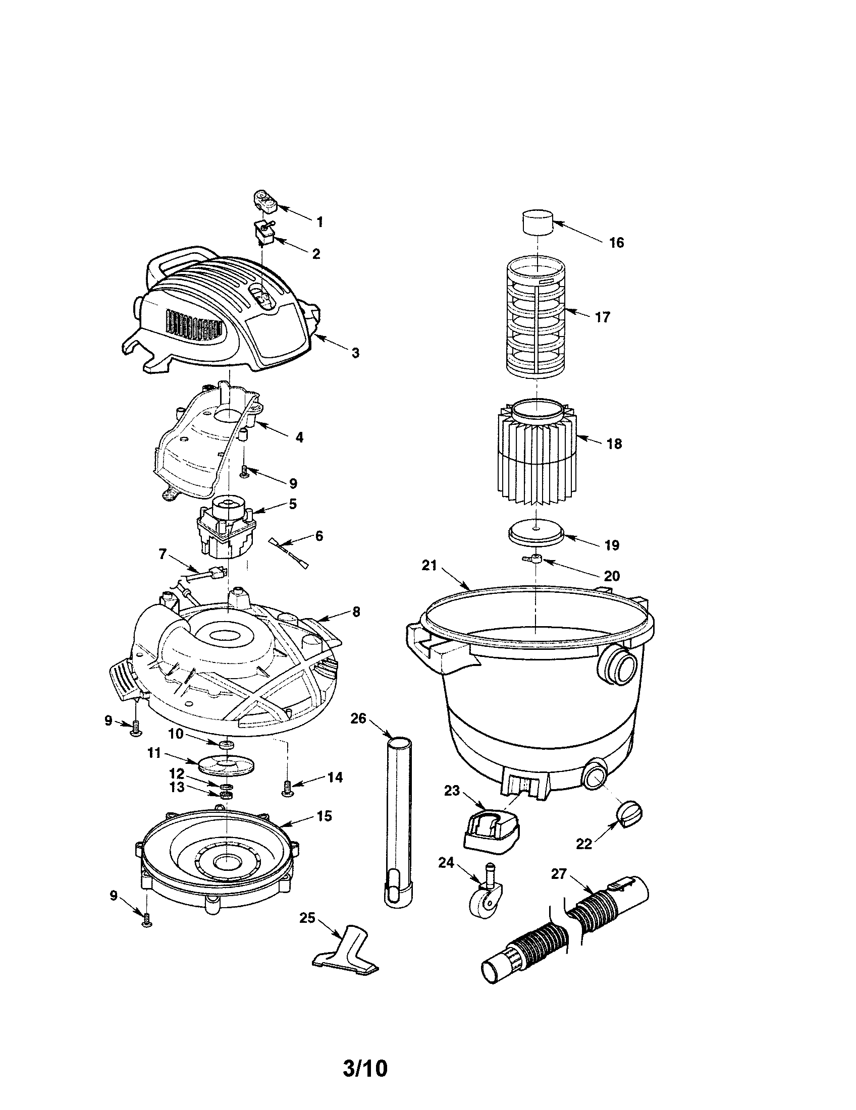 12 Gallon Wet/dry Vac Diagram and Parts List for 113177690  Craftsman Utility Vacuum