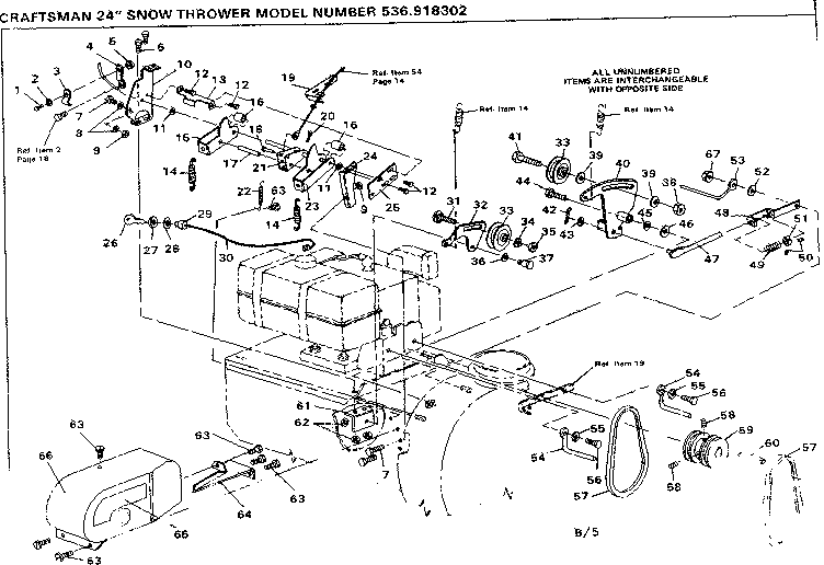 Drive Assembly Diagram and Parts List for 536918302  Craftsman Snow Blower