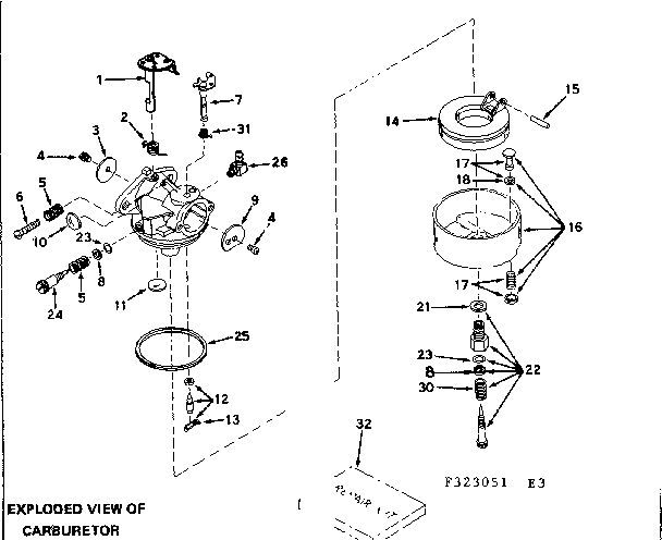 Carburetor Diagram and Parts List for 580323051  Craftsman Engine