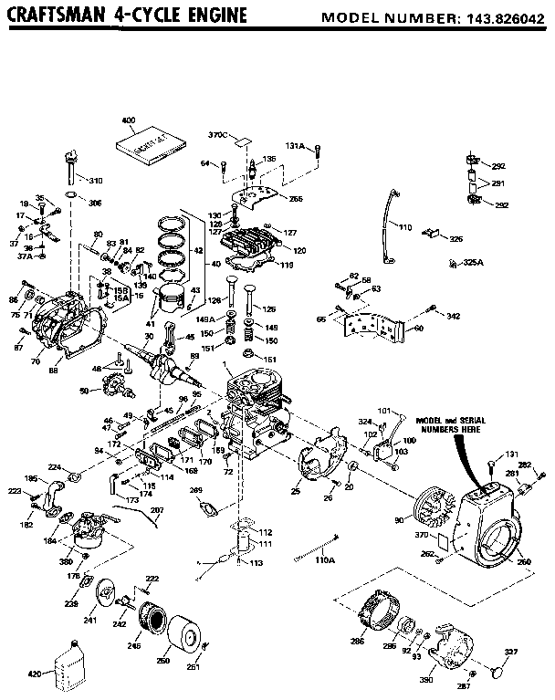 Replacement Parts Diagram and Parts List for 143826042  Craftsman Engine