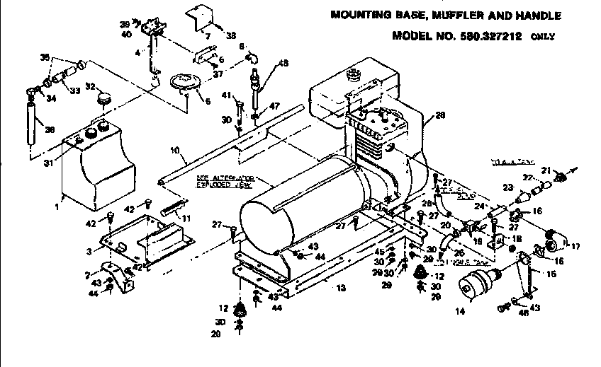 Mounting Base, Muffler And Handle 327212 Diagram and Parts List for 580327212  Craftsman Engine
