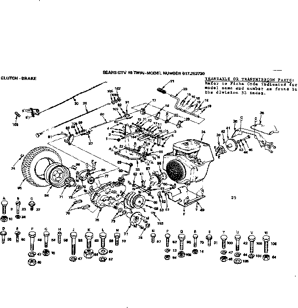 Clutch-brake Diagram and Parts List for 917253730  Craftsman Lawn Tractor