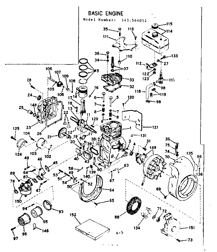 Basic Engine Diagram and Parts List for 143564052  Craftsman Engine