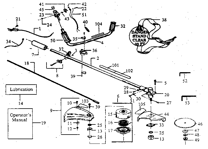 Drive Shaft And Cutting Head Diagram and Parts List for 358797250  Craftsman Trimmer