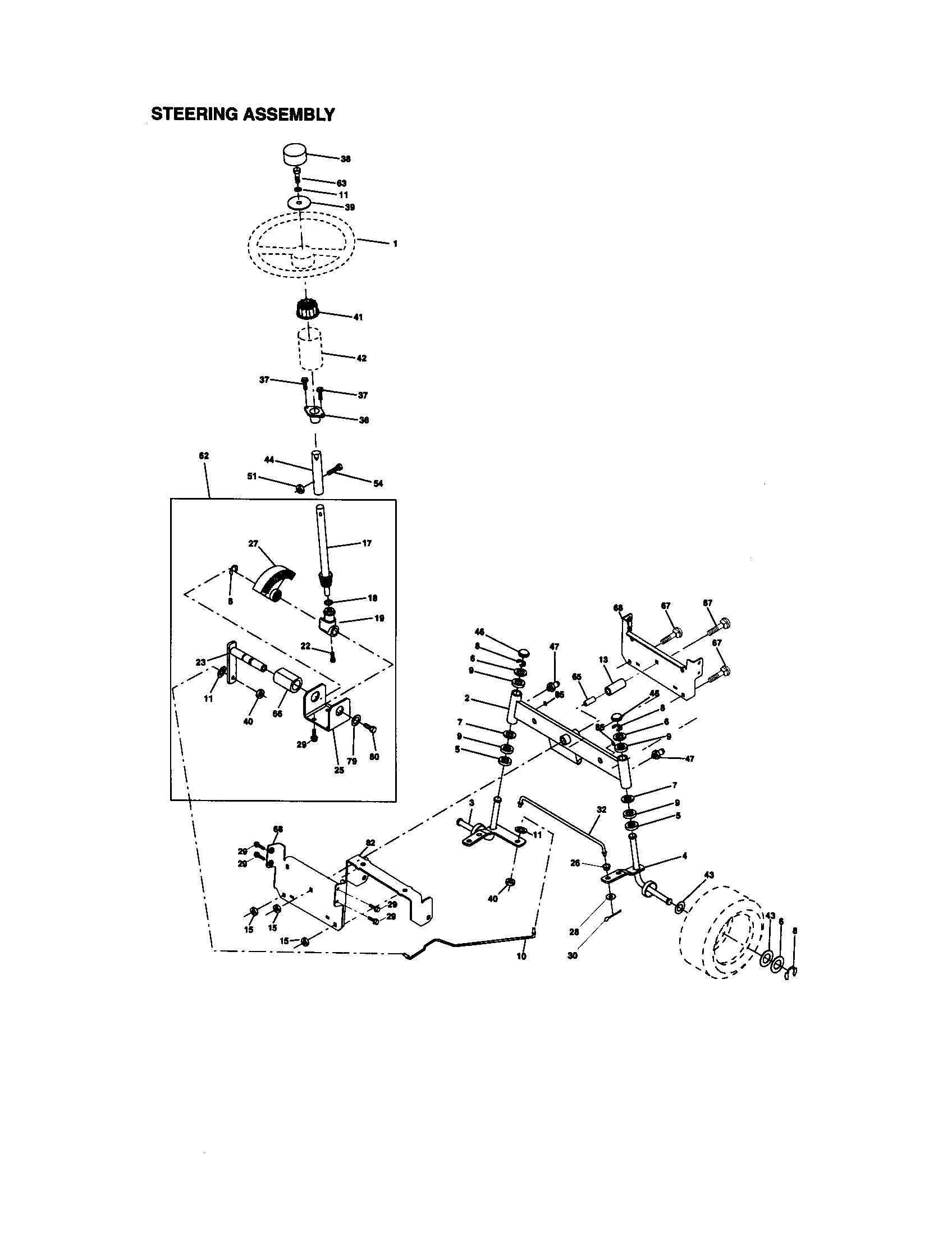Steering Assembly Diagram and Parts List for 917270670  Craftsman Lawn Tractor