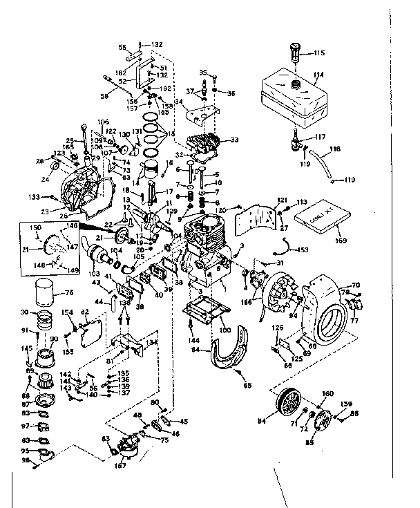 Basic Engine Diagram and Parts List for 143566042  Craftsman Engine