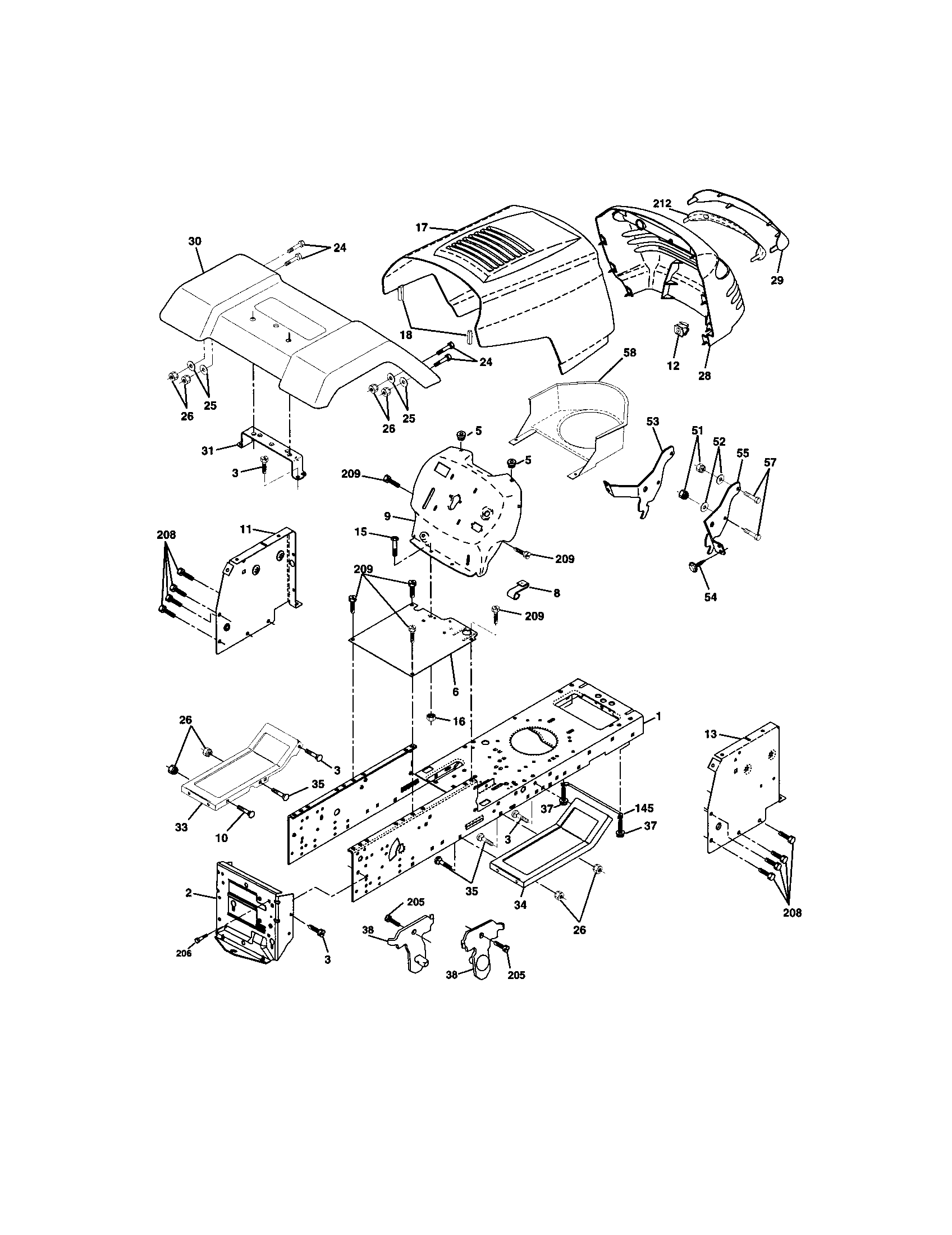 Chassis And Enclosures Diagram and Parts List for 917271551  Craftsman Lawn Tractor