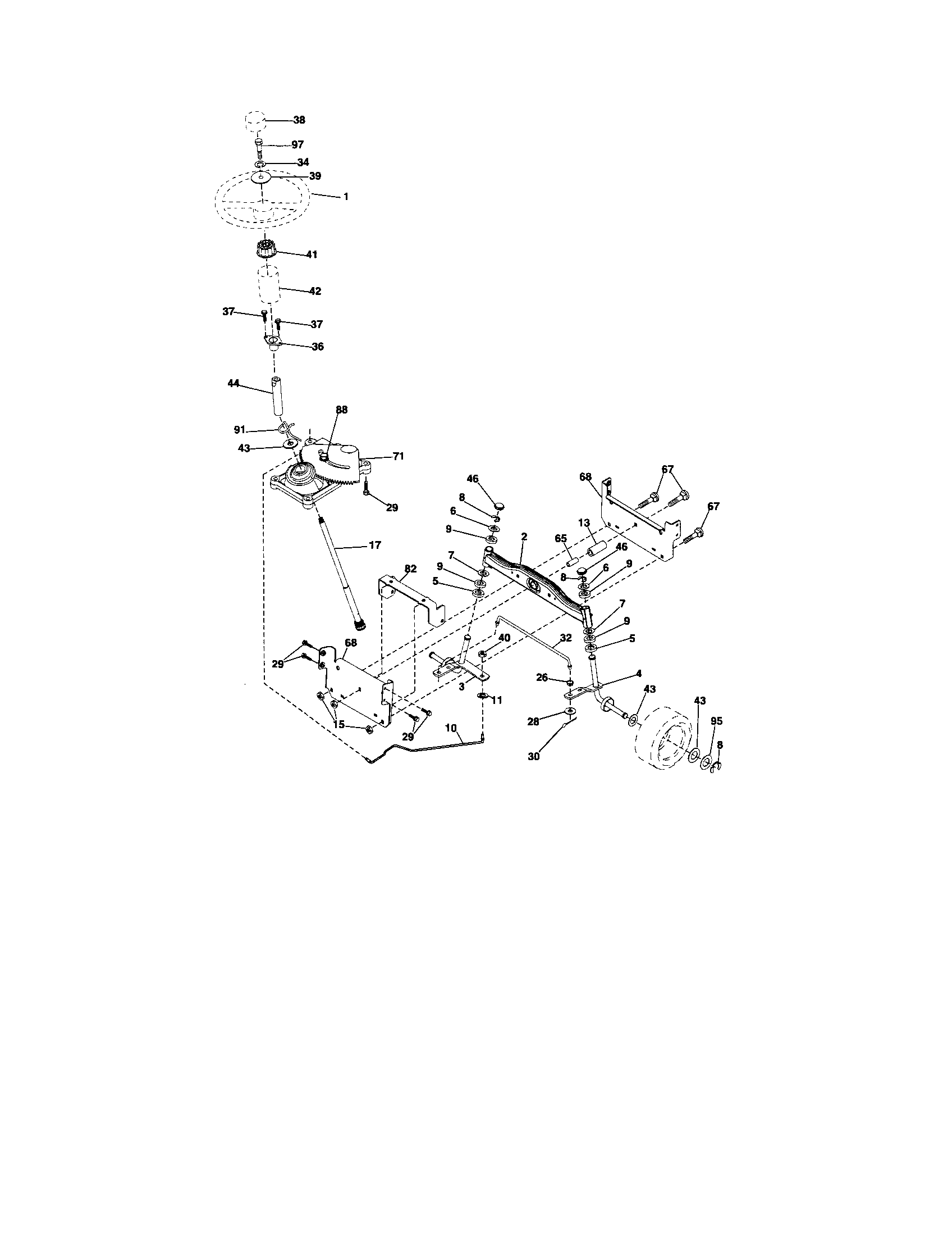 Steering Diagram and Parts List for 917253140  Craftsman Lawn Tractor