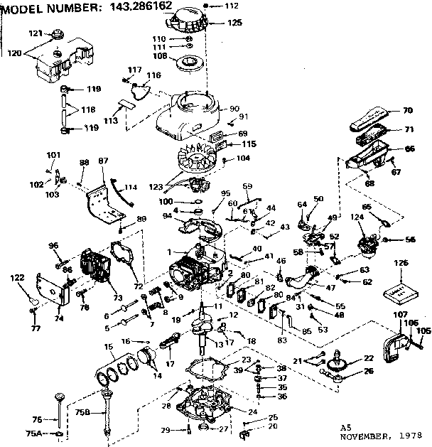 Replacement Parts Diagram and Parts List for 143286162  Craftsman Engine