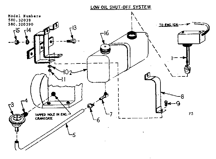 Low Oil Shut-off System Diagram and Parts List for 580320390  Craftsman Engine