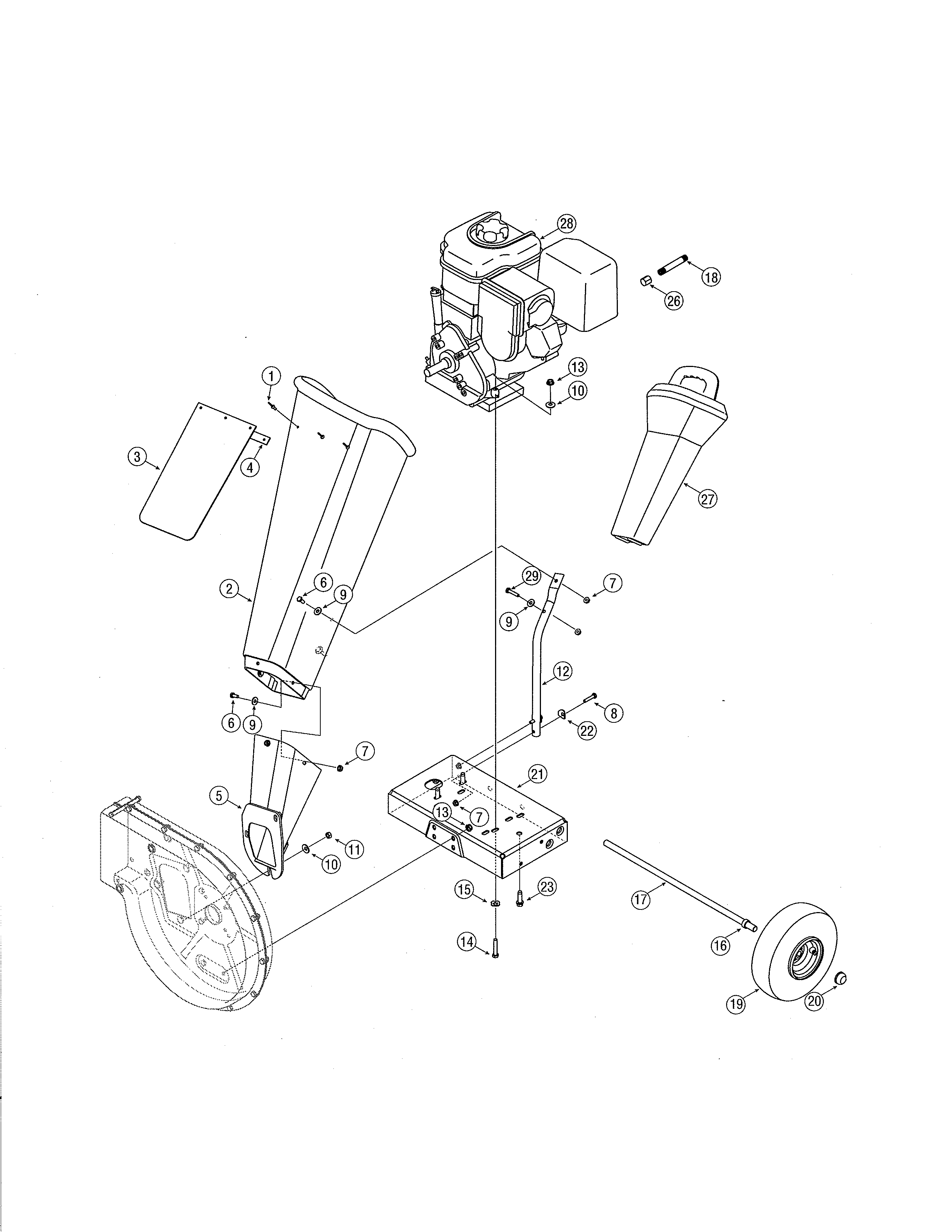 Engine/chute/frame Diagram and Parts List for 247776050  Craftsman Chipper Shredder
