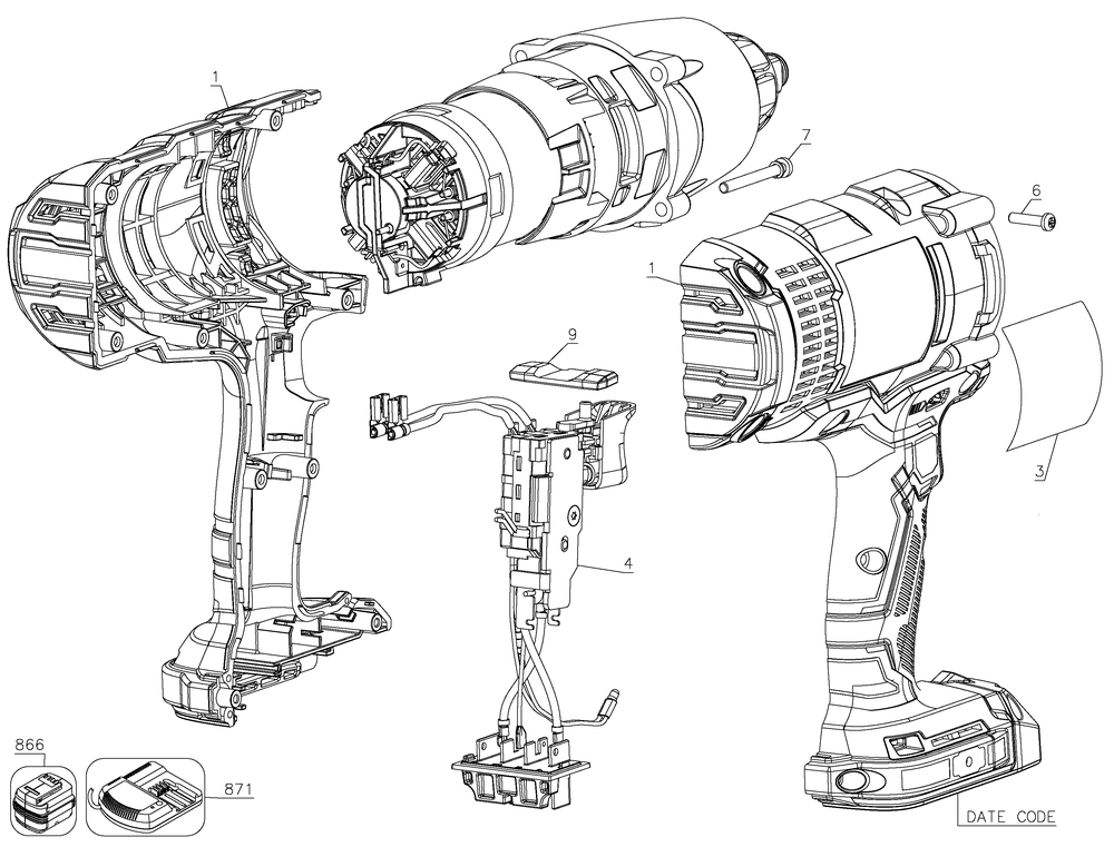 Diagram Diagram and Parts List for CMCF900B Type 1 Craftsman Cordless Drill