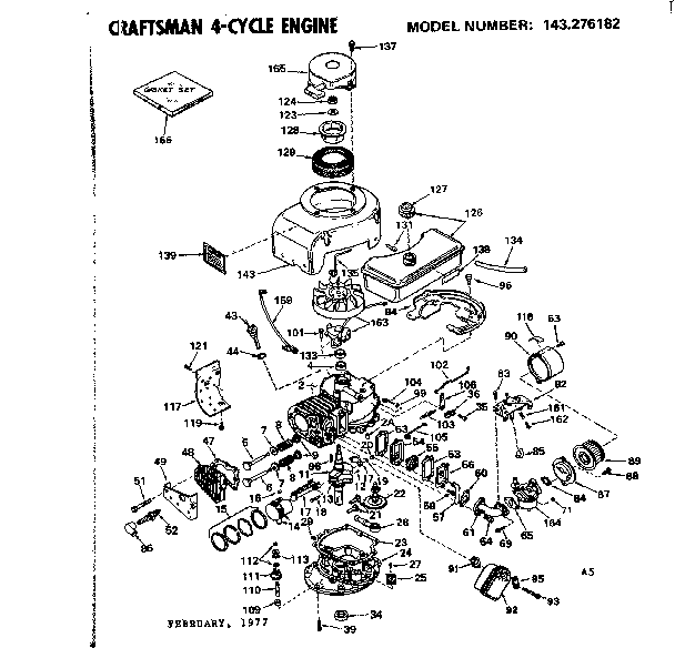 Replacement Parts Diagram and Parts List for 143276182  Craftsman Engine