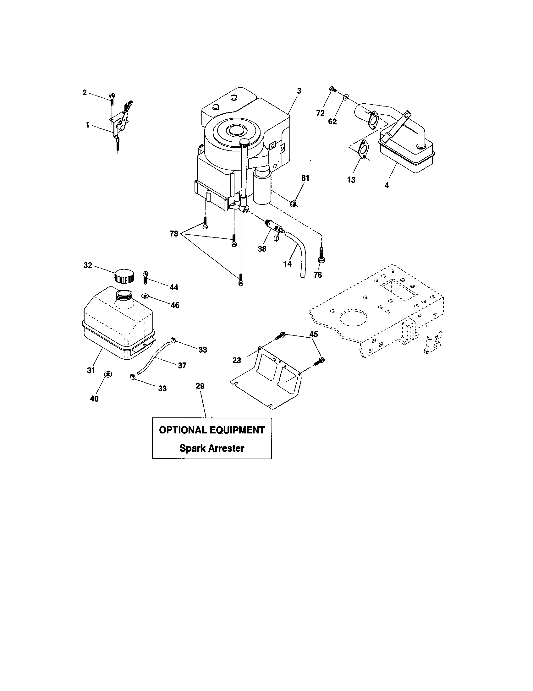 Engine Diagram and Parts List for 917273396  Craftsman Lawn Tractor