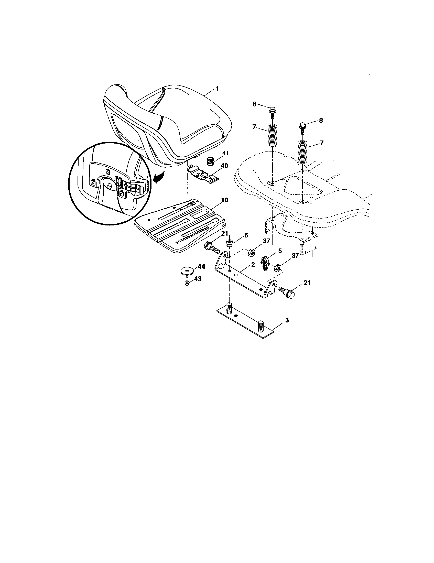 Seat Assembly Diagram and Parts List for 917276630  Craftsman Lawn Tractor