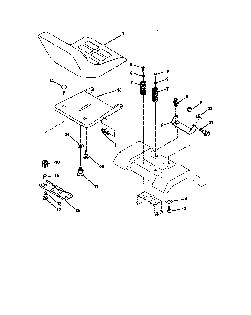 Seat Assembly Diagram and Parts List for 917270710  Craftsman Lawn Tractor