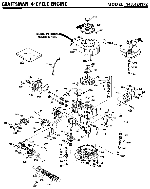 Replacement Parts Diagram and Parts List for 143424172  Craftsman Engine