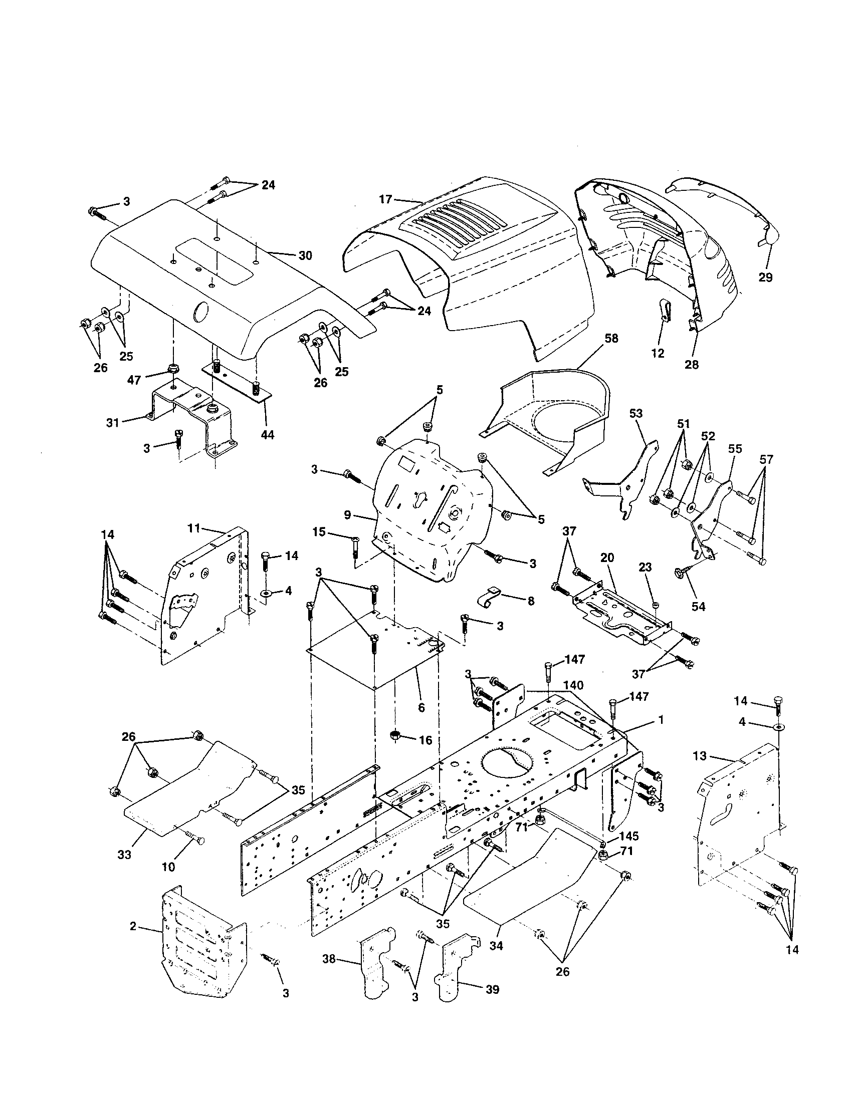 Chassis And Enclosures Diagram and Parts List for 917259920  Craftsman Lawn Tractor