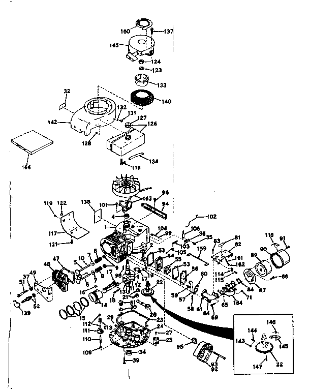 Basic Engine Diagram and Parts List for 143166042  Craftsman Engine