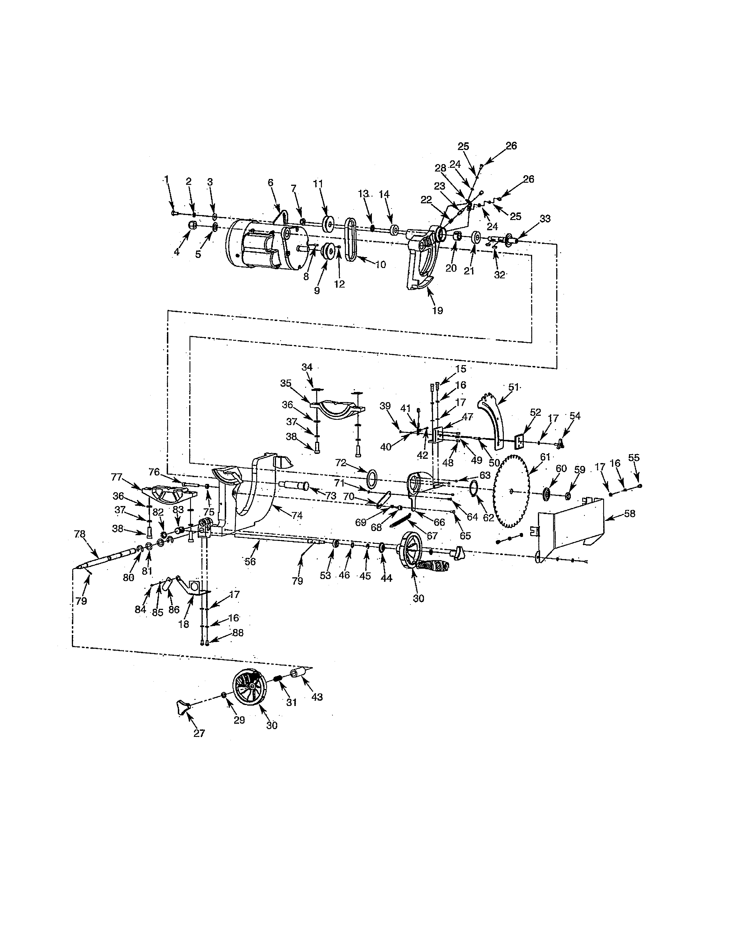 Blade Drive Diagram and Parts List for 141218331  Craftsman Table Saw