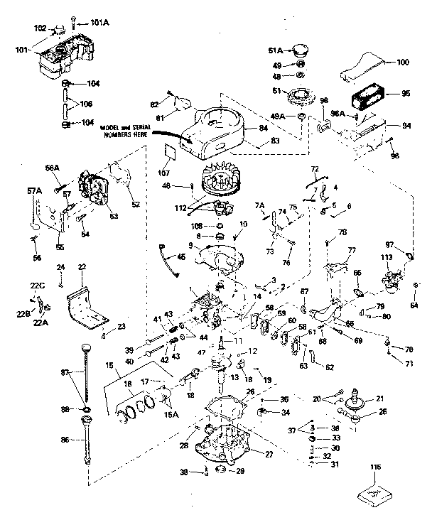 Replacement Parts Diagram and Parts List for 143356152  Craftsman Engine