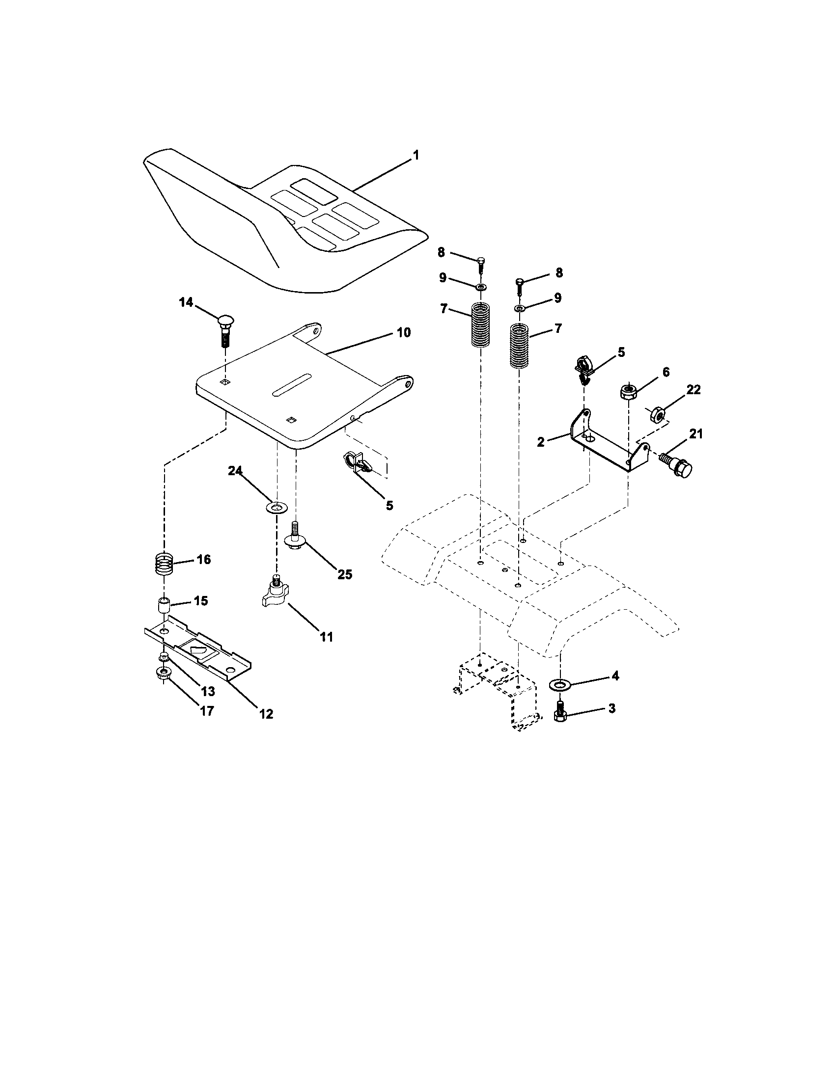 Seat Assembly Diagram and Parts List for 917272431  Craftsman Lawn Tractor