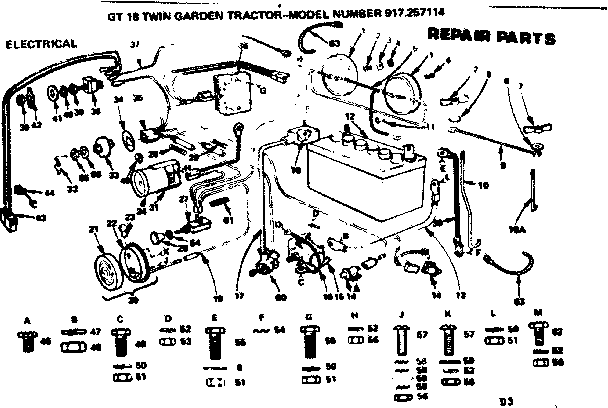 Electrical Diagram and Parts List for 917257114  Craftsman Lawn Tractor