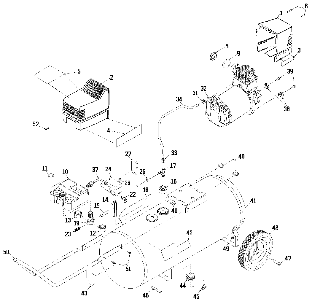 Default Diagram and Parts List for 919-16733 Type 0 Craftsman Compressor