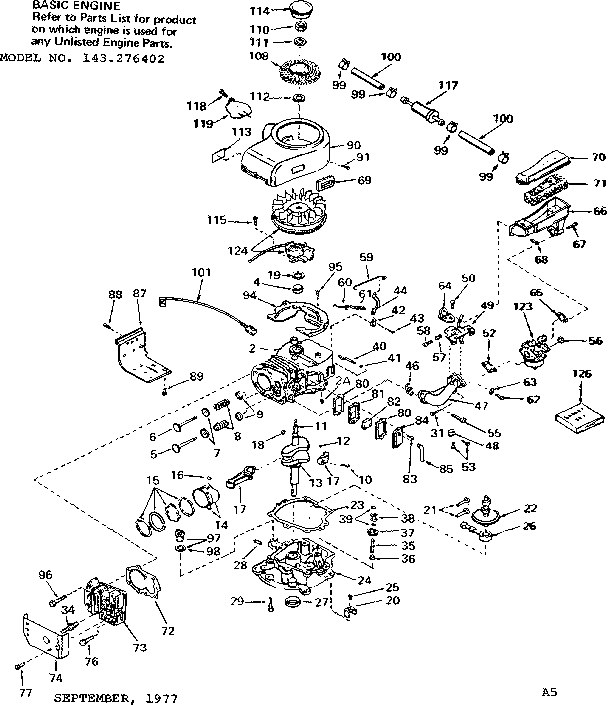 Replacement Parts Diagram and Parts List for 143276402  Craftsman Engine
